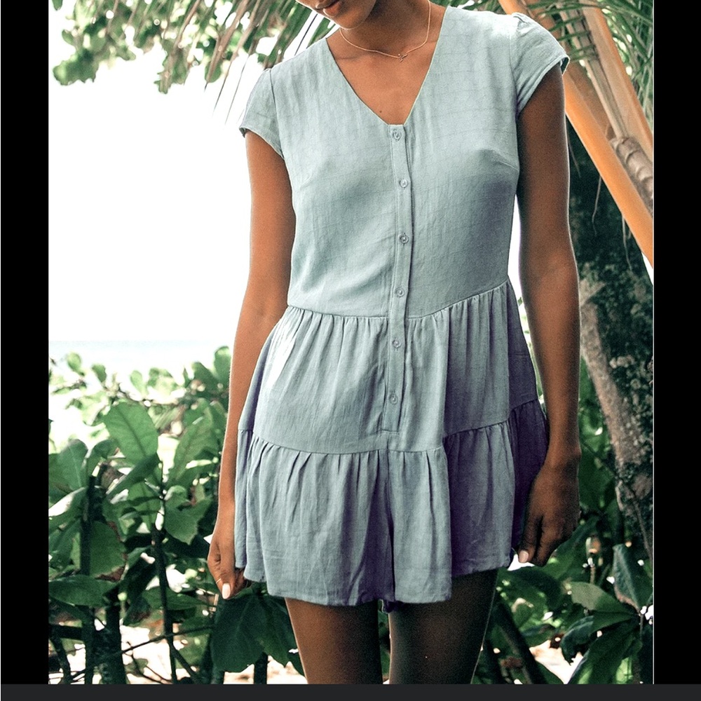 Lulus Sage Blue Button Up Romper